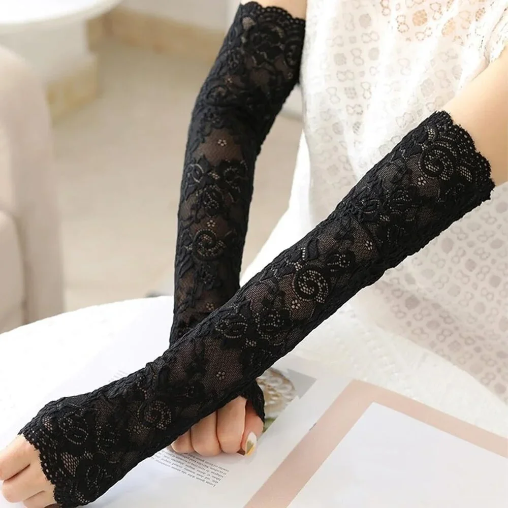 Women's 1 Black Fingerless Lace Arm Sleeves Gloves Wedding Dress Party Prom